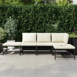 vidaXL Set de sofás de jardín 5 pzas y cojines ratán sintético Negro Discount