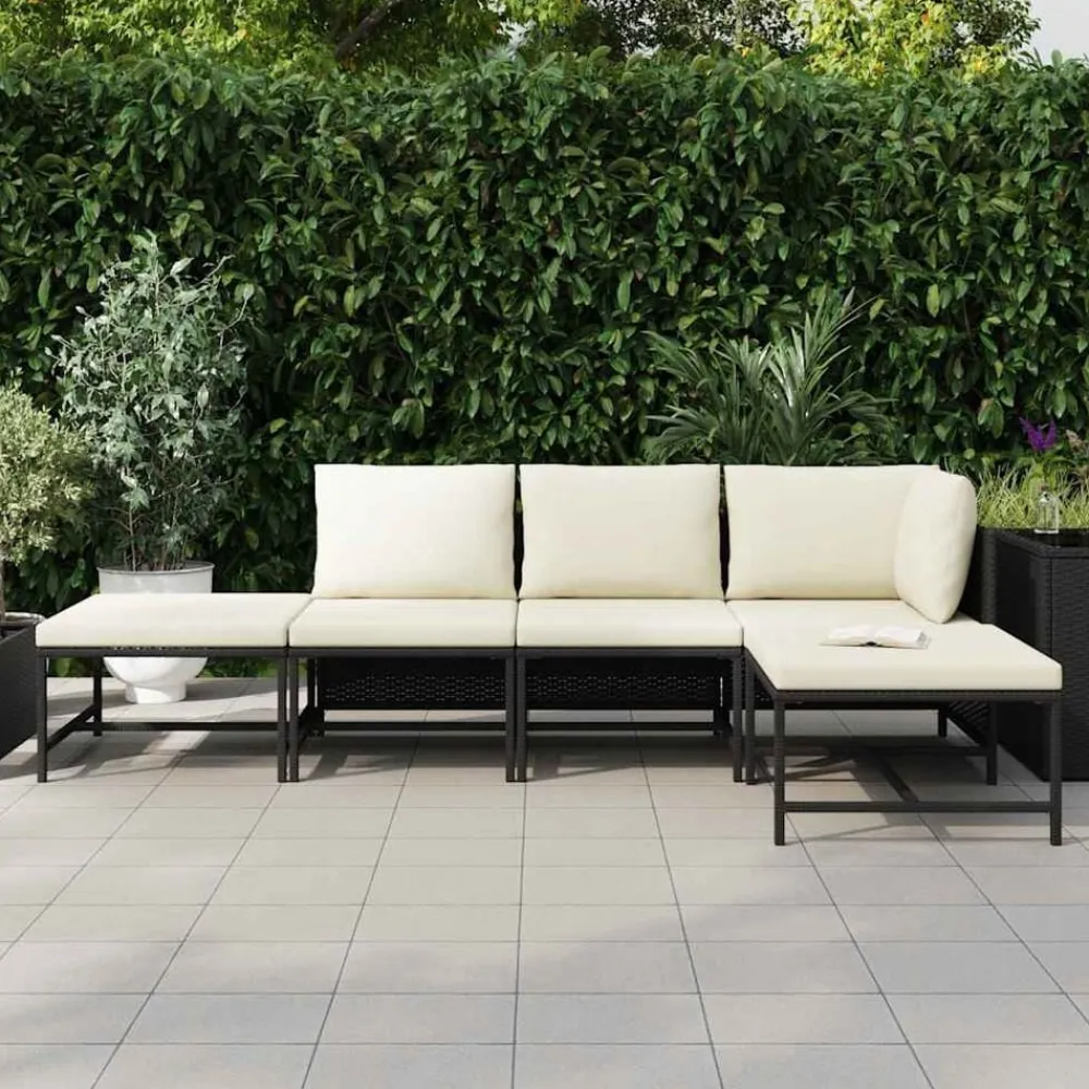 vidaXL Set de sofás de jardín 5 pzas y cojines ratán sintético Negro Discount