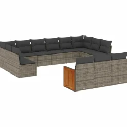 vidaXL Muebles De Jardín-Set de sofás de jardín y cojines 13 pzas ratán sintético gris