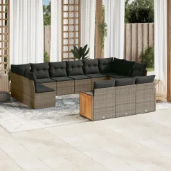 vidaXL Muebles De Jardín-Set de sofás de jardín y cojines 13 pzas ratán sintético gris