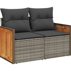 vidaXL Muebles De Jardín-Set de sofás de jardín y cojines 13 pzas ratán sintético gris