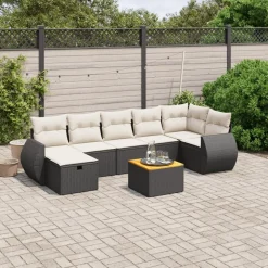 vidaXL Set de sofás de jardín 8 piezas y cojines ratán sintético negro Negro y crema