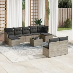 vidaXL Muebles De Jardín-Set de sofás de jardín 10 pzas con cojines ratán sintético