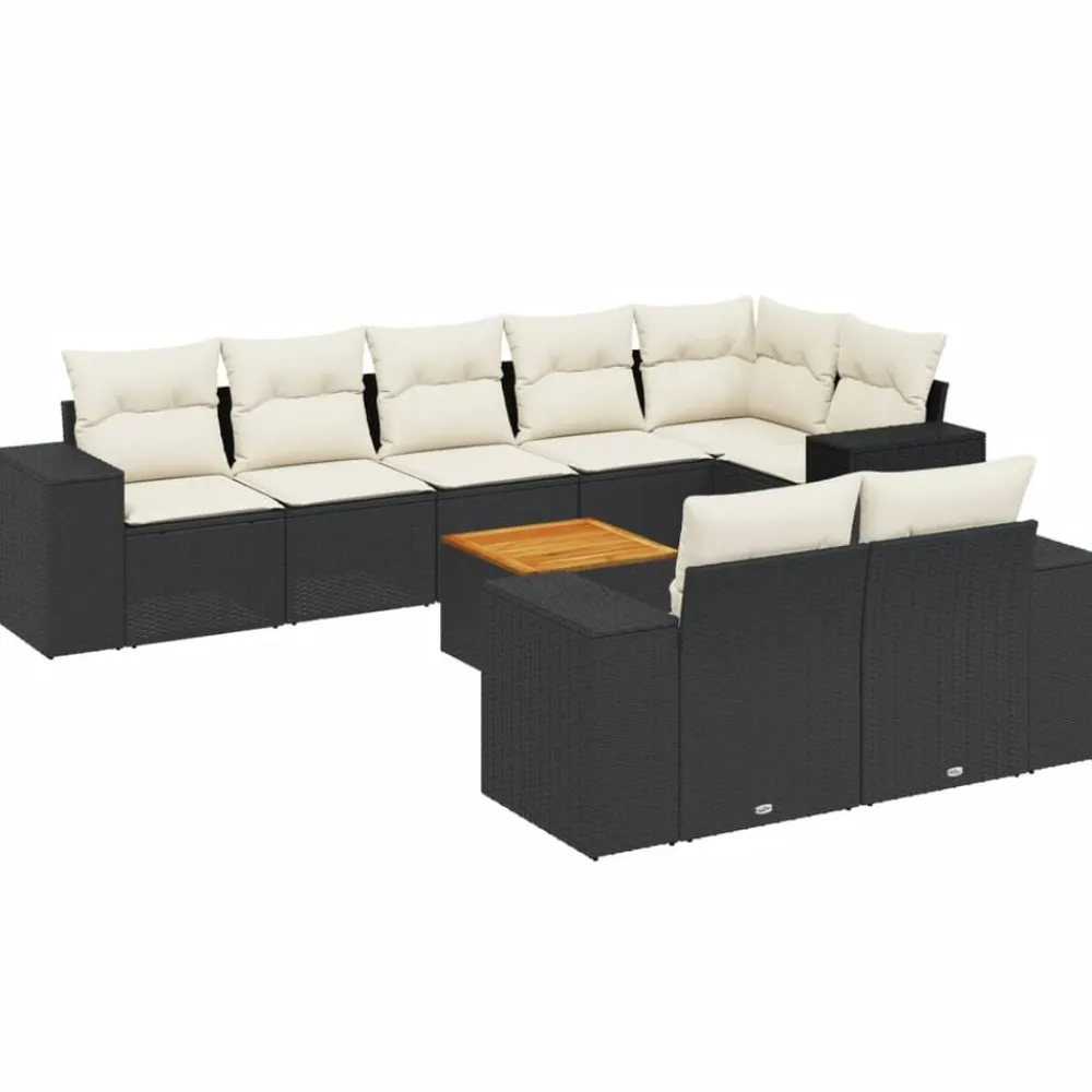 vidaXL Muebles De Jardín-Set de sofás de jardín 8 piezas y cojines ratán sintético negro