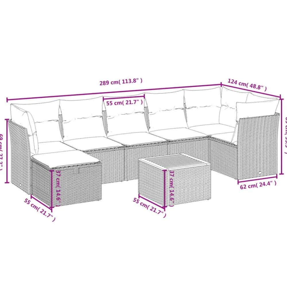 vidaXL Set de sofás de jardín 9 pzas con cojines ratán sintético beige beige y crema Sale