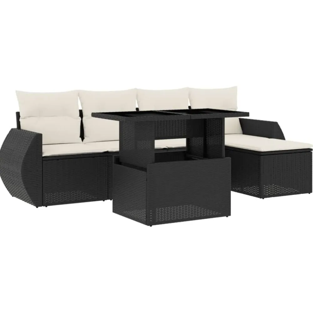 vidaXL Muebles De Jardín-Set de sofás de jardín 6 piezas y cojines ratán sintético negro