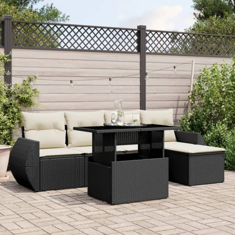 vidaXL Muebles De Jardín-Set de sofás de jardín 6 piezas y cojines ratán sintético negro
