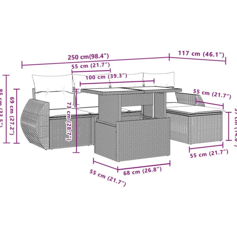 vidaXL Muebles De Jardín-Set de sofás de jardín 6 piezas y cojines ratán sintético negro
