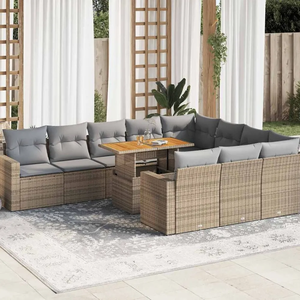 vidaXL Set de sofás de jardín 11pzas con cojines ratán sintético beige beige y gris claro Best