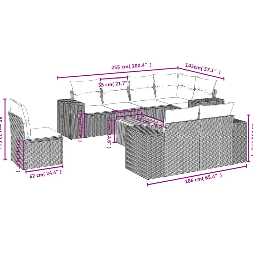 vidaXL Muebles De Jardín-Set de sofás de jardín 8 piezas y cojines ratán sintético negro
