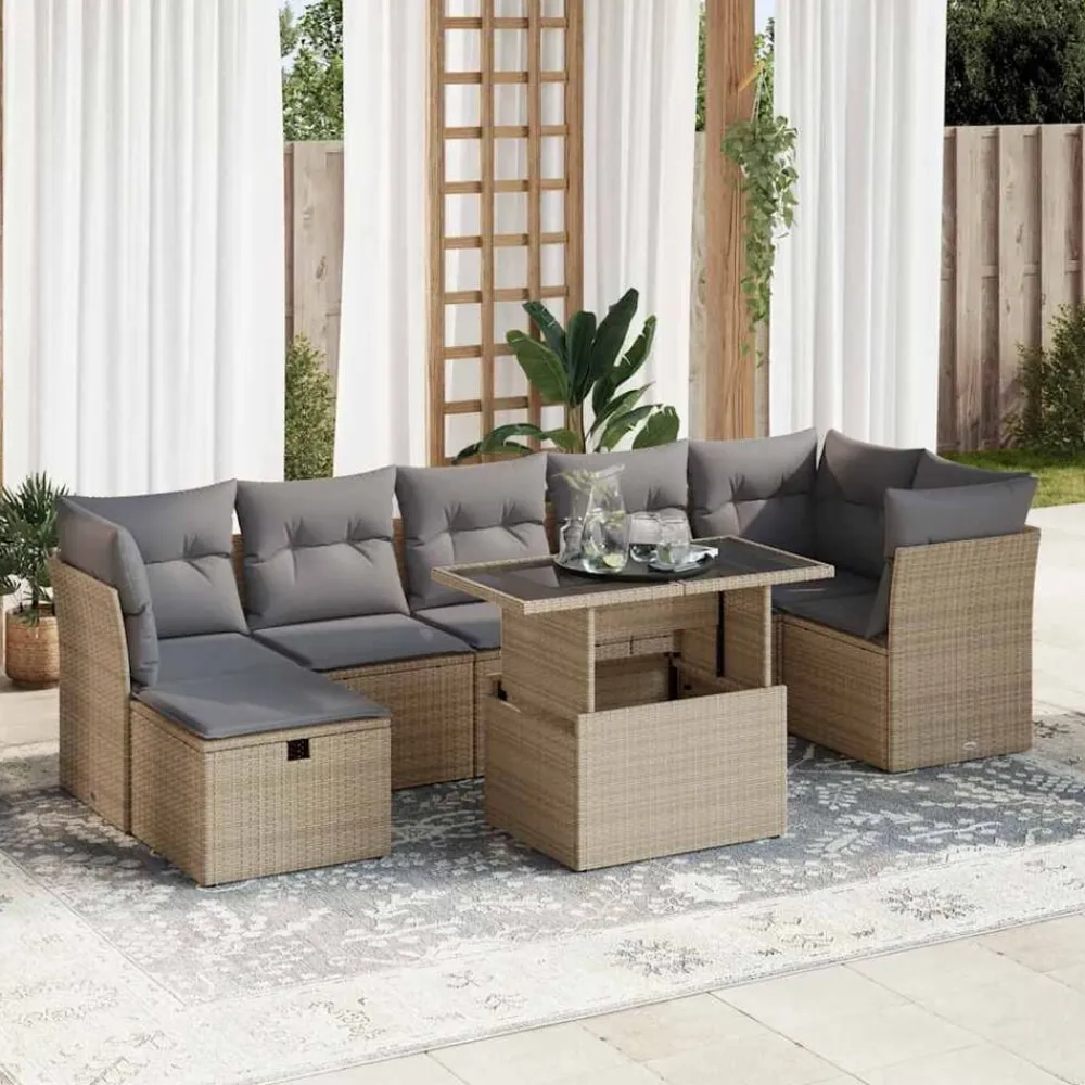 vidaXL Muebles De Jardín-Set de sofás de jardín y cojines 8 piezas ratán sintético beige