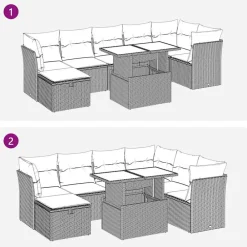 vidaXL Muebles De Jardín-Set de sofás de jardín y cojines 8 piezas ratán sintético beige