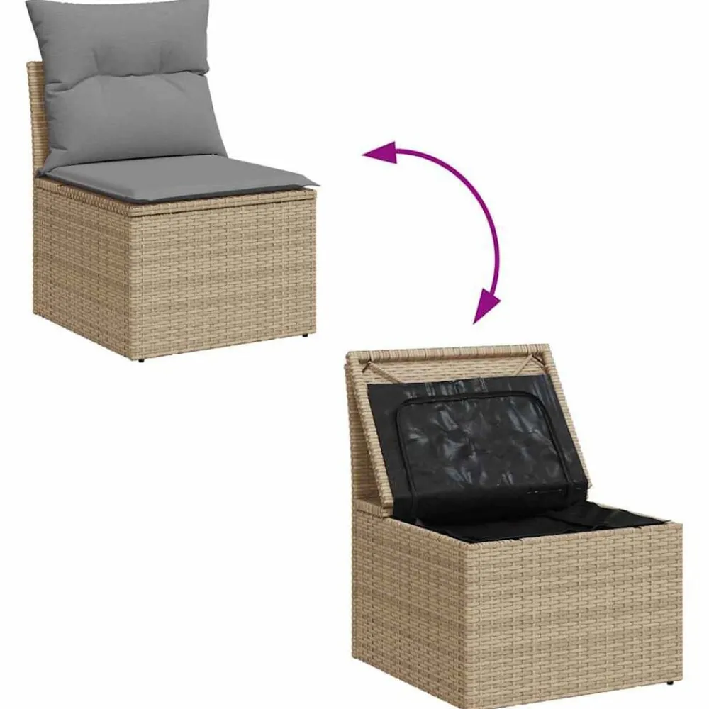 vidaXL Muebles De Jardín-Set de sofás de jardín y cojines 8 piezas ratán sintético beige