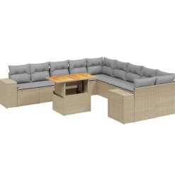 vidaXL Set de sofás de jardín 11pzas con cojines ratán sintético beige beige y gris claro New