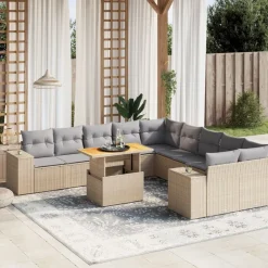 vidaXL Set de sofás de jardín 11pzas con cojines ratán sintético beige beige y gris claro New