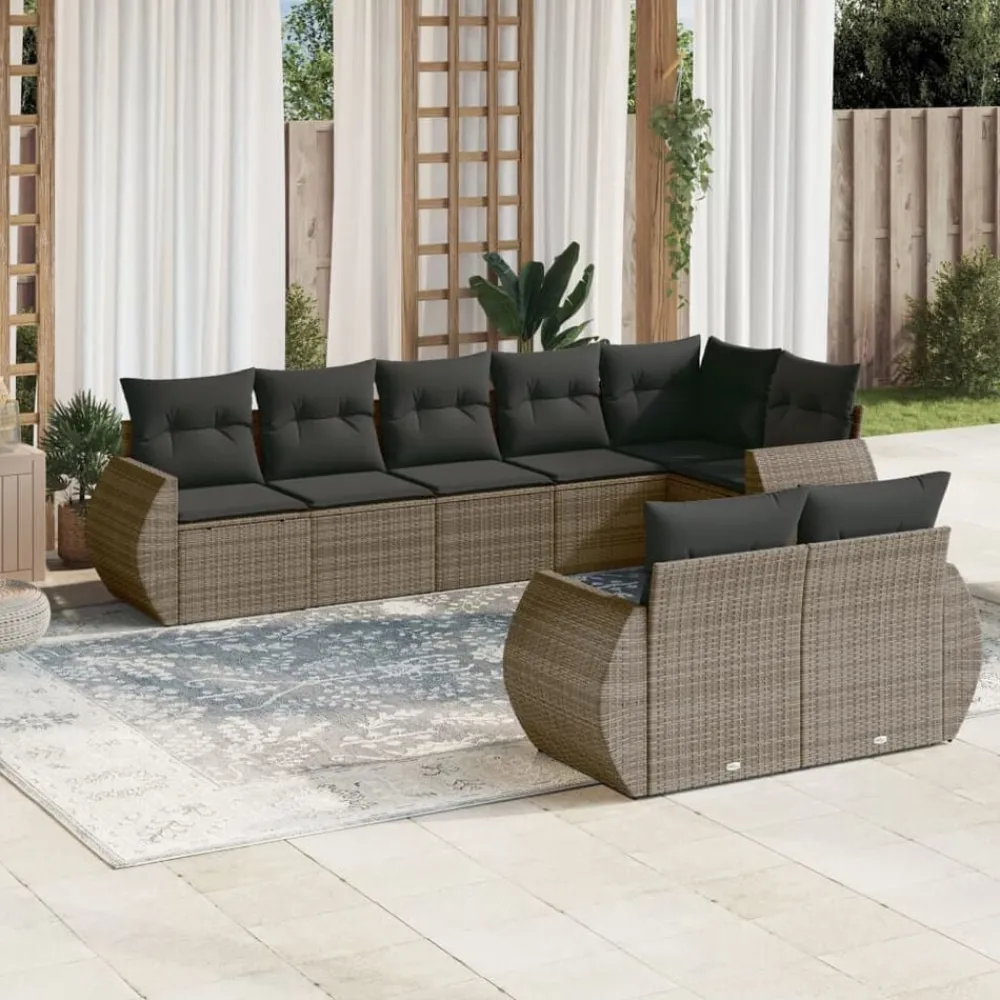 vidaXL Set de sofás de jardín 8 pzas y cojines ratán sintético Gris Hot