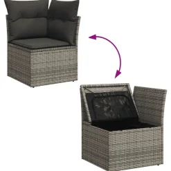 vidaXL Set de sofás de jardín 8 pzas y cojines ratán sintético Gris Hot
