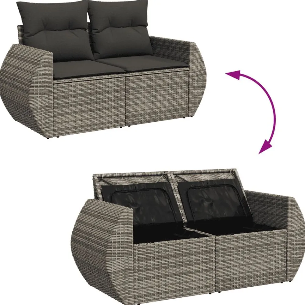 vidaXL Set de sofás de jardín 8 pzas y cojines ratán sintético Gris Hot