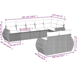 vidaXL Set de sofás de jardín 8 pzas y cojines ratán sintético Gris Hot
