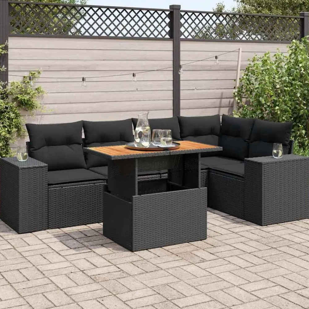 vidaXL Muebles De Jardín-Set de sofás de jardín 6 piezas y cojines ratán sintético