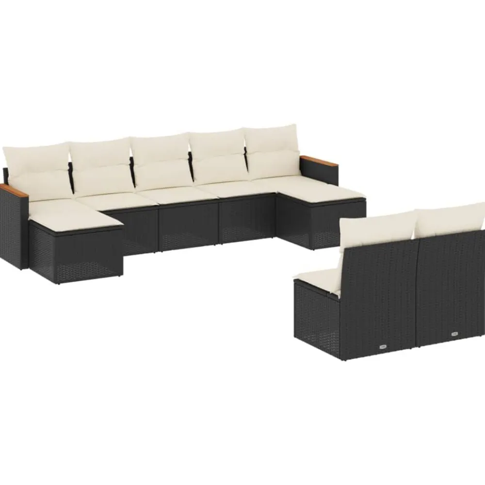 vidaXL Muebles De Jardín-Set de sofás de jardín 8 piezas y cojines ratán sintético negro