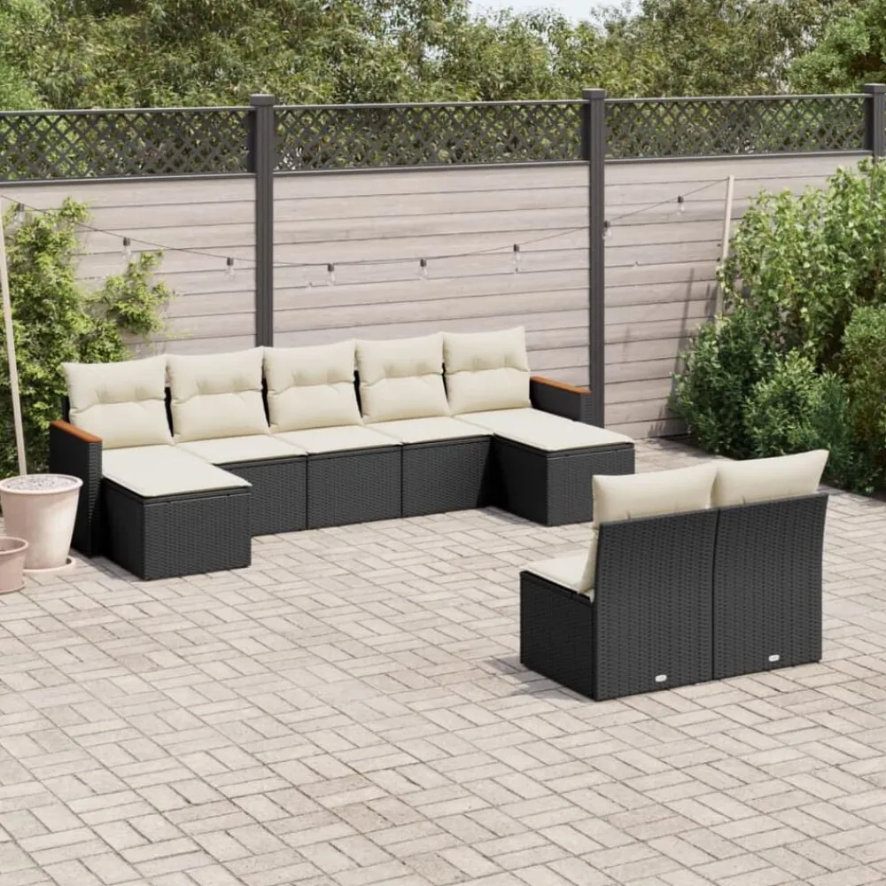 vidaXL Muebles De Jardín-Set de sofás de jardín 8 piezas y cojines ratán sintético negro