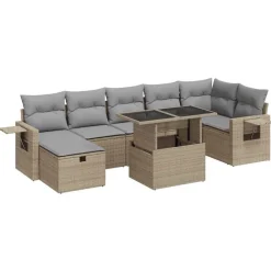 vidaXL Muebles De Jardín-Set de sofás de jardín y cojines 8 piezas ratán sintético beige