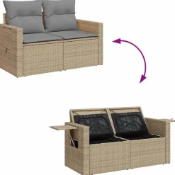 vidaXL Muebles De Jardín-Set de sofás de jardín y cojines 8 piezas ratán sintético beige