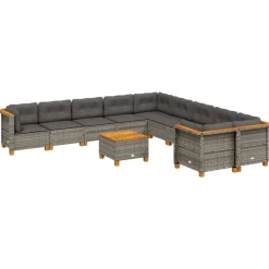 vidaXL Set de sofás de jardín 11 pzas y cojines ratán sintético Gris Discount