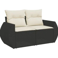 vidaXL Muebles De Jardín-Set de sofás de jardín 8 piezas y cojines ratán sintético negro