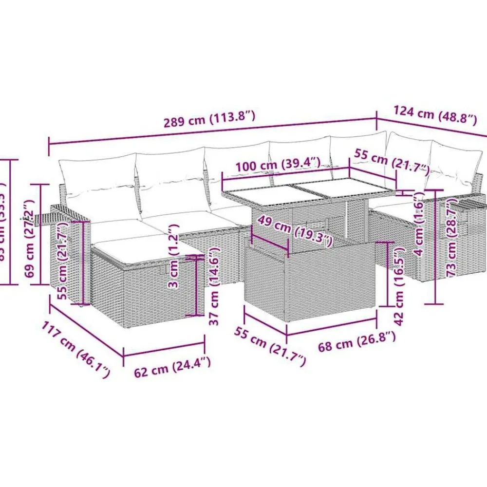 vidaXL Muebles De Jardín-Set de sofás de jardín y cojines 8 piezas ratán sintético beige