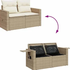 vidaXL Muebles De Jardín-Set de sofás de jardín y cojines 8 piezas ratán sintético beige