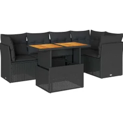 vidaXL Set de sofás de jardín 6 piezas y cojines ratán sintético Negro Hot