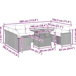 vidaXL Muebles De Jardín-Set de sofás de jardín y cojines 10 pzas ratán sintético gris