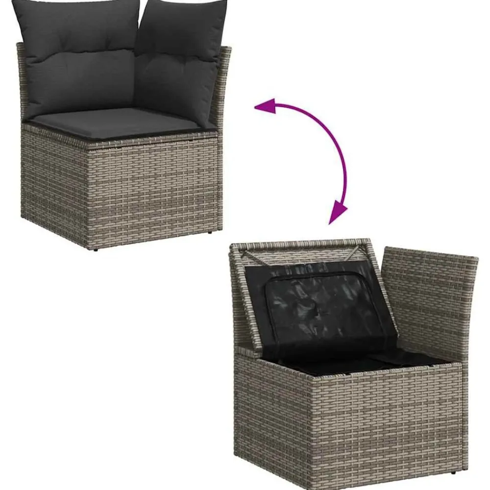 vidaXL Muebles De Jardín-Set de sofás de jardín y cojines 10 pzas ratán sintético gris