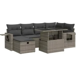 vidaXL Set de sofás de jardín 7 pzas con cojines ratán sintético Gris Sale