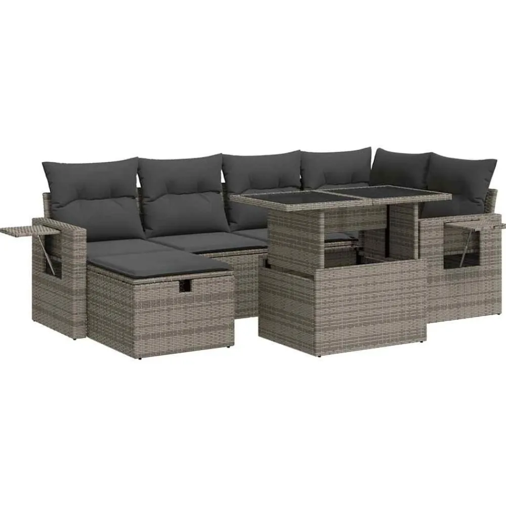 vidaXL Set de sofás de jardín 7 pzas con cojines ratán sintético Gris Sale
