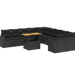 vidaXL Set de sofás de jardín 11 pzas y cojines ratán sintético Negro Discount