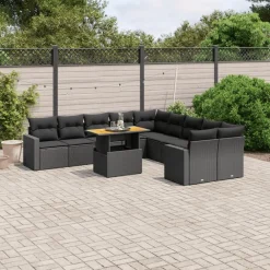 vidaXL Set de sofás de jardín 11 pzas y cojines ratán sintético Negro Discount