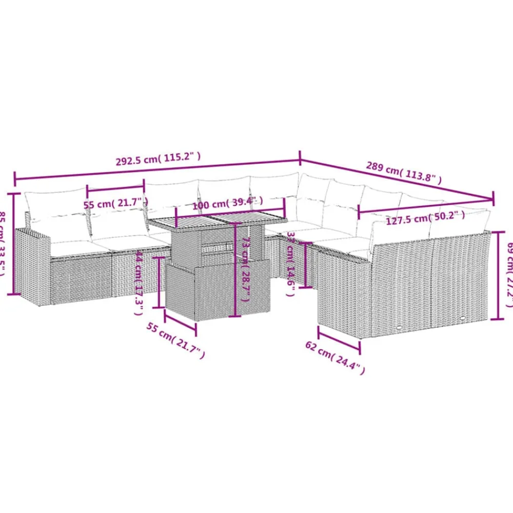 vidaXL Set de sofás de jardín 11 pzas y cojines ratán sintético Negro Discount