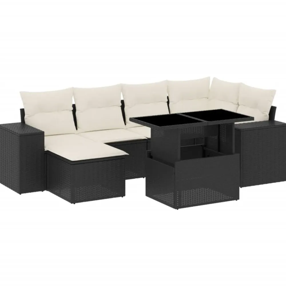 vidaXL Muebles De Jardín-Set de sofás de jardín 7 pzas con cojines ratán sintético negro