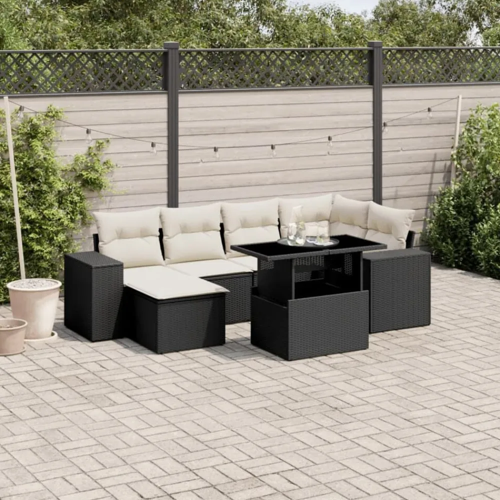 vidaXL Muebles De Jardín-Set de sofás de jardín 7 pzas con cojines ratán sintético negro