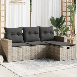 vidaXL Muebles De Jardín-Set de sofás de jardín 4 pzas y cojines ratán sintético