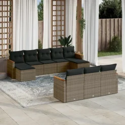 vidaXL Set de sofás de jardín 10 pzas con cojines ratán sintético Gris Outlet
