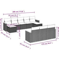 vidaXL Set de sofás de jardín 10 pzas con cojines ratán sintético Gris Outlet