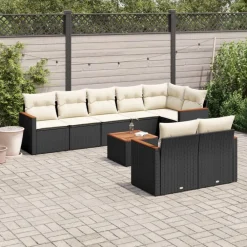 vidaXL Muebles De Jardín-Set de sofás de jardín 8 piezas y cojines ratán sintético negro