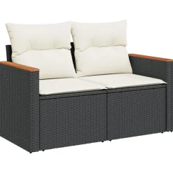 vidaXL Muebles De Jardín-Set de sofás de jardín 8 piezas y cojines ratán sintético negro