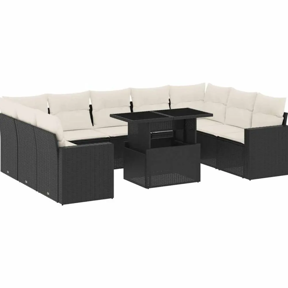 vidaXL Muebles De Jardín-Set de sofás de jardín 10 pzas cojines ratán sintético negro