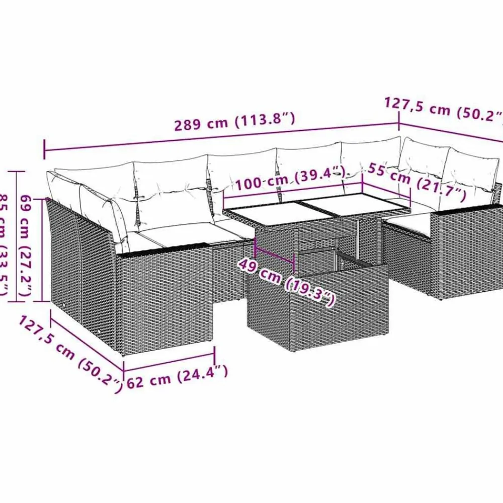 vidaXL Muebles De Jardín-Set de sofás de jardín 8 piezas y cojines ratán sintético negro
