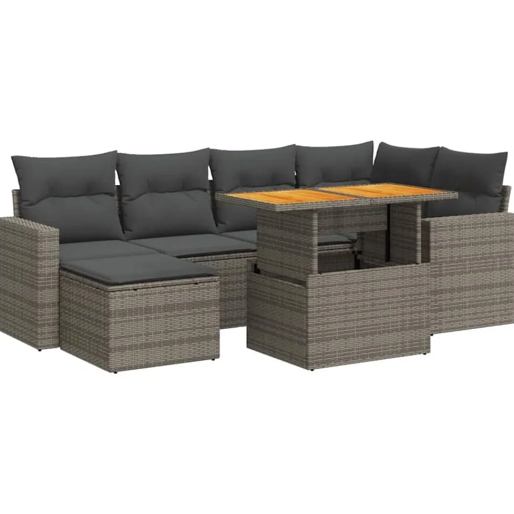 vidaXL Set de sofás de jardín 7 pzas con cojines ratán sintético Gris Discount